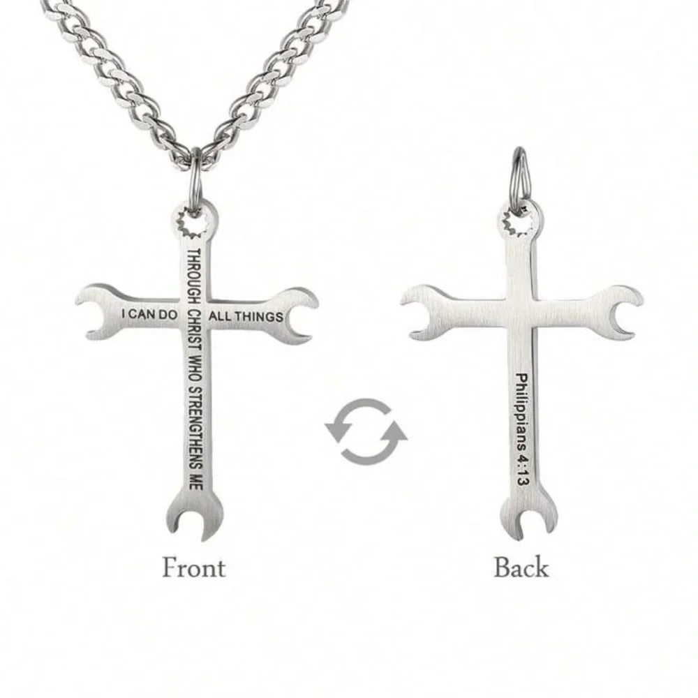 Men’s Stainless Steele Wrench‎ Cross Pendant Necklace